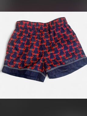 Gucci Navy and Red Fox Monogram Swim Shorts